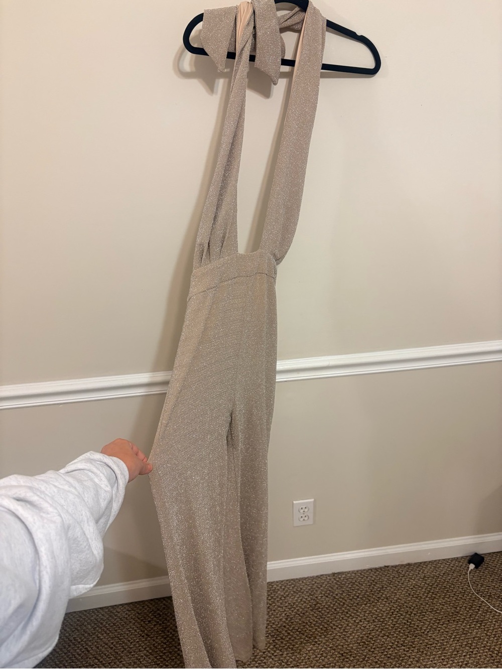 Pink Lily Champagne Shimmer Halter Jumpsuit